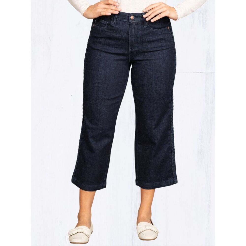 Judy Blue Braided Side Seam Cropped Wide Leg Jeans Dark Wash Stretch Denim NWT - Picture 5 of 16